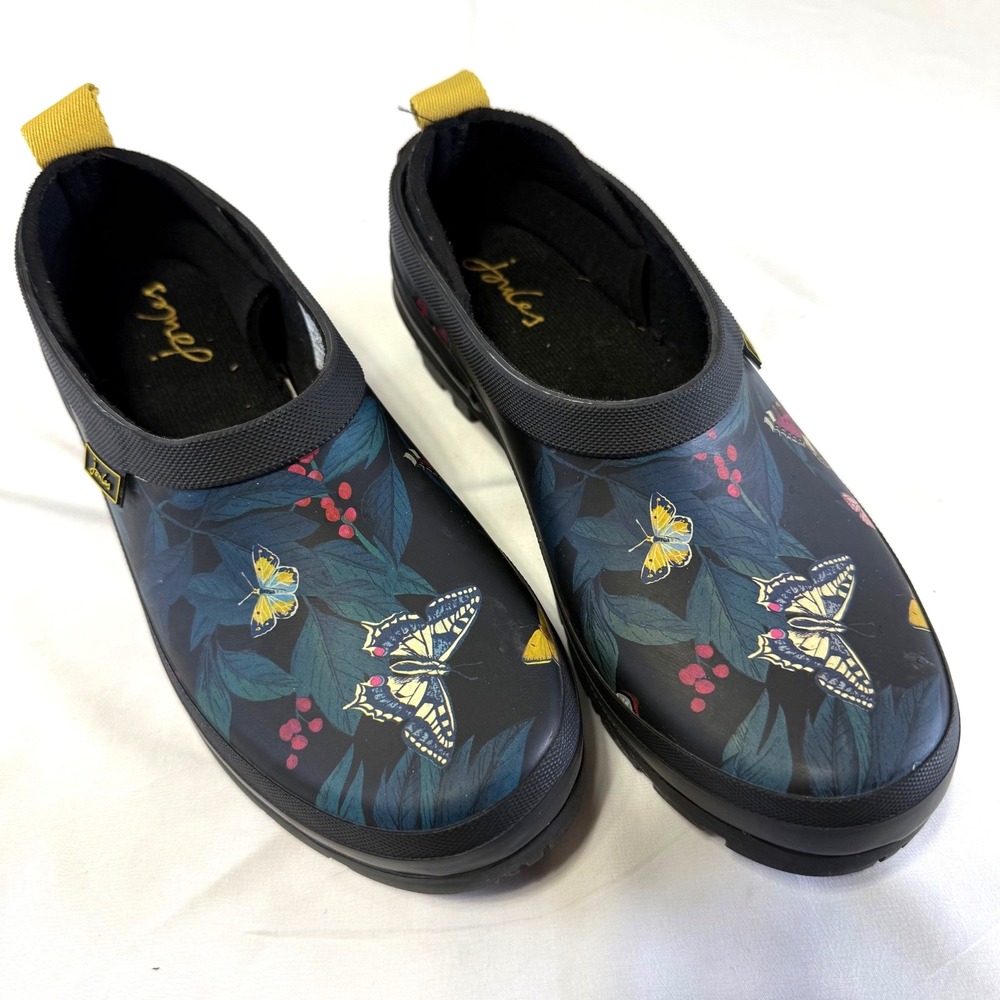 JOULES Butterfly Wellington Boot‎ Clogs Rain Slip Pop On Black Women's Size 6